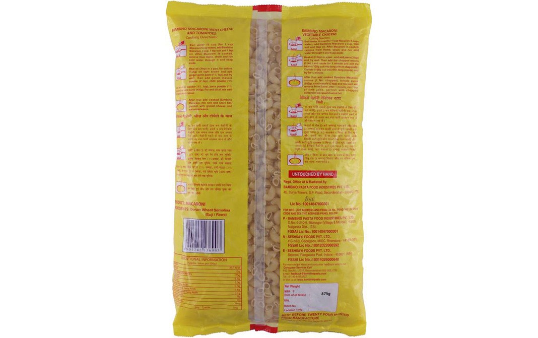 Bambino Macaroni Pep Elbows    Pack  875 grams